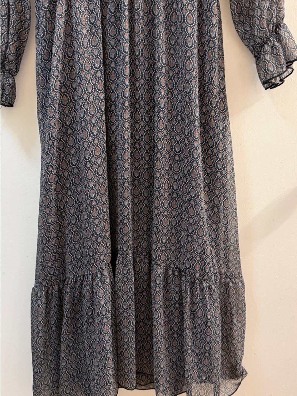 ZARA Boho Paisley Ruffle Maxi Dress Size S Blue Orange - Picture 11 of 13